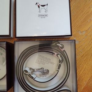 Coach pink jacquard & white leather dog collar & leash